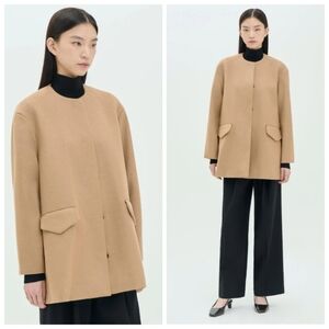 New Theory Crew Cape DF Back Windsome 2 Wool/Cashmere Blend New Camel Coat Large